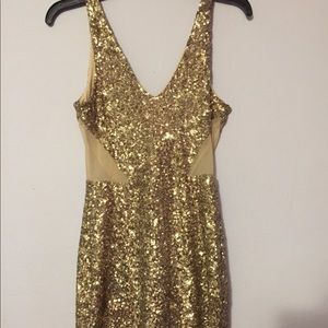 Bebe Gold sequin mini dress